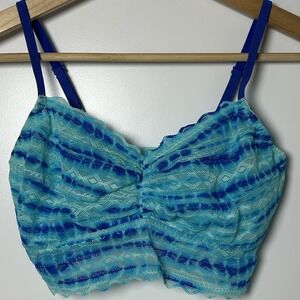 Victoria's Secret PINK Turquoise Blue Striped Lace Coquette Cinched Bralette